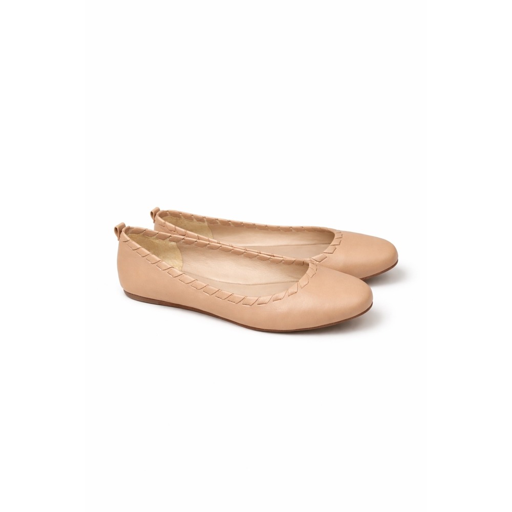 Via Spiga Nude Leather Ballet Flats Whipstitch Trim Size 8.5 Made in Italy